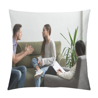 Personality  Unhappy Frustrated Couple Discussing Relationship Problems Durin Pillow Covers