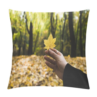 Personality  Woman Holding Fallen Leaf  Pillow Covers