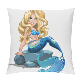 Personality  Blonde Mermaid With Long Hair In The Blue Swimsuit Pillow Covers