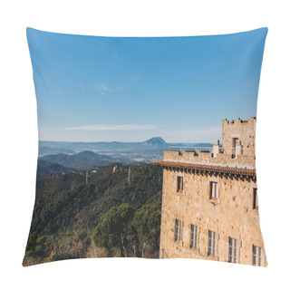Personality  Old Castle And Beautiful View Of Hills Covered With Forest, Barcelona, Spain Pillow Covers