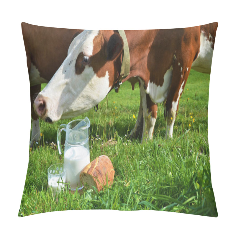 Personality  Cow  grazing near the milk and bread  pillow covers