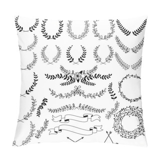 Personality  Vector Collection Of Black Line Laurels, Floral Elements And Banners Pillow Covers