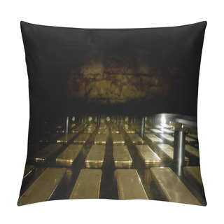 Personality  Many Gold Bars Kept In The Dark Of A Safe Strong Room Pillow Covers