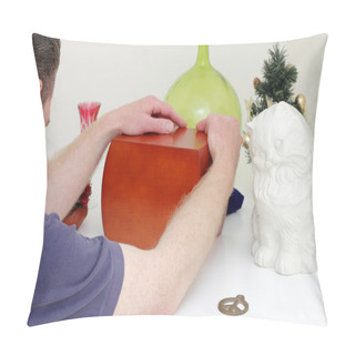 Personality  Man Holding A Wood Urn Pillow Covers