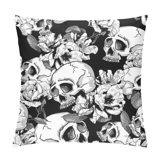 Personality  Skull And Flowers Seamless Background Pillow Covers