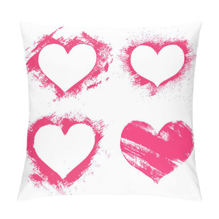 Personality  Set Of Hand Paint Vector Pink Hearts In Grunge Style, Isolated On White. Silhouettes For Valentine`s Day, Love, Romantic Theme, T-shurt Design And Print. Pillow Covers