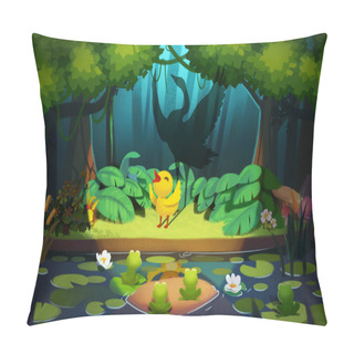Personality  Hello, Friends, I Little Ugly Duckling! No, You Are A Beautiful Swan! Realistic Fantastic Cartoon Style Scene, Wallpaper, Background Design. Illustration Pillow Covers