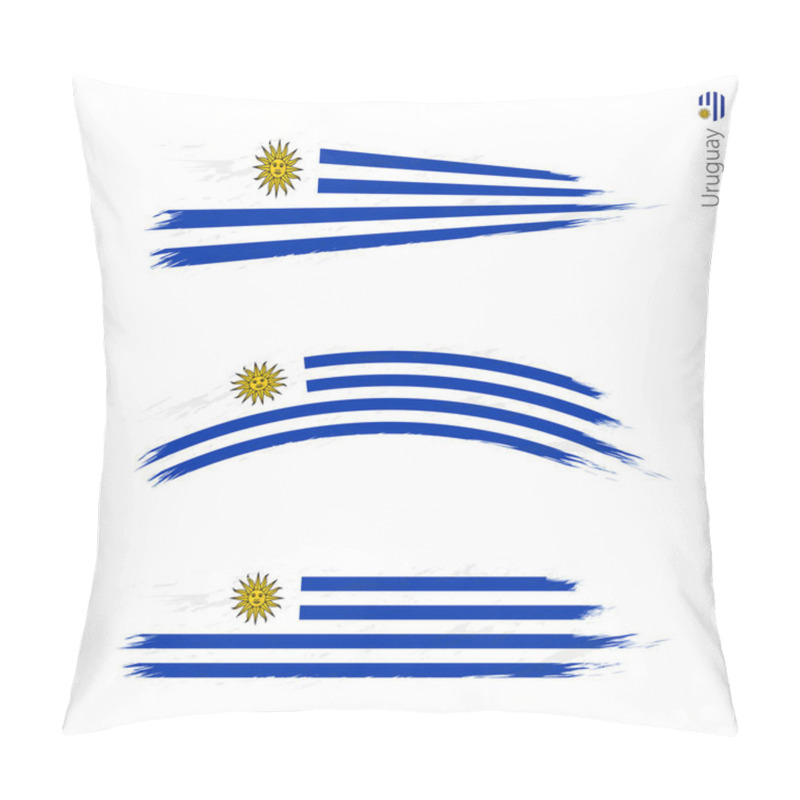 Personality  Set Of 3 Grunge Textured Flag Of Uruguay, Three Versions Of National Country Flag In Brush Strokes Painted Style. Vector Flags. Pillow Covers
