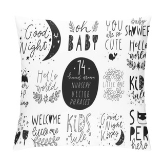 Personality  Stylish Children Phrases Hand Drawn Lettering With Cute Details And Texture Set. Black And White Quote Tattoos, Stickers, Overlays For Nursery Room Collection. Vector Illustrations Bundle.  Pillow Covers