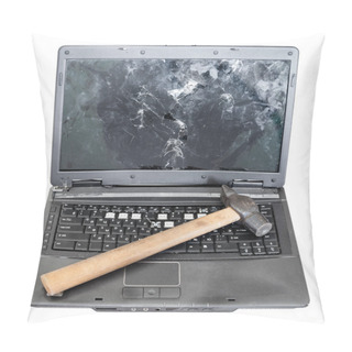 Personality  Front View Broken Laptop With Hammer On Keyboard Pillow Covers