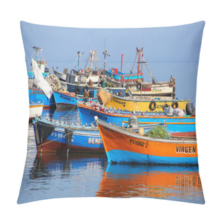 Personality  PARACAS, PERU-JANUARY 26: Colorful Fishing Boats Anchored In Paracas Bay On January 26, 2015  In Paracas, Peru. Paracas Is A Small Port Town Catering To Tourists Visiting Paracas Reserve And Ballestas Islands. Pillow Covers