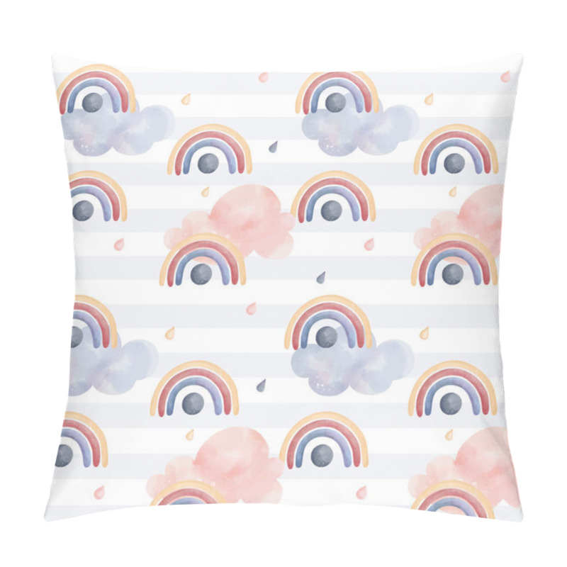 Personality  Cute childish wallpaper. Seamless pattern with rainbow and clouds. Watercolor background in pastel colors pillow covers