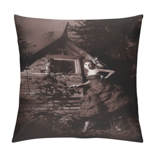 Personality  Night Picturesque Scenery - Lovely Fairy Walking Along Wooden Hut Pillow Covers