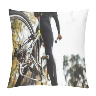 Personality  Rear View Of Man With Bicycle Pillow Covers