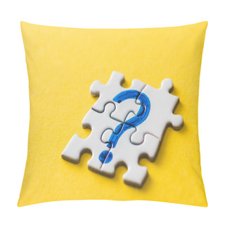 Personality  Connected Jigsaw Puzzle Pieces With Drawn Blue Question Mark On Yellow  Pillow Covers