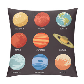Personality  Vector Illustration Of Isolated Solar System Planets: Mercury, Venus, Earth, Mars, Jupiter, Saturn, Uranus, Neptune, Pluto Pillow Covers