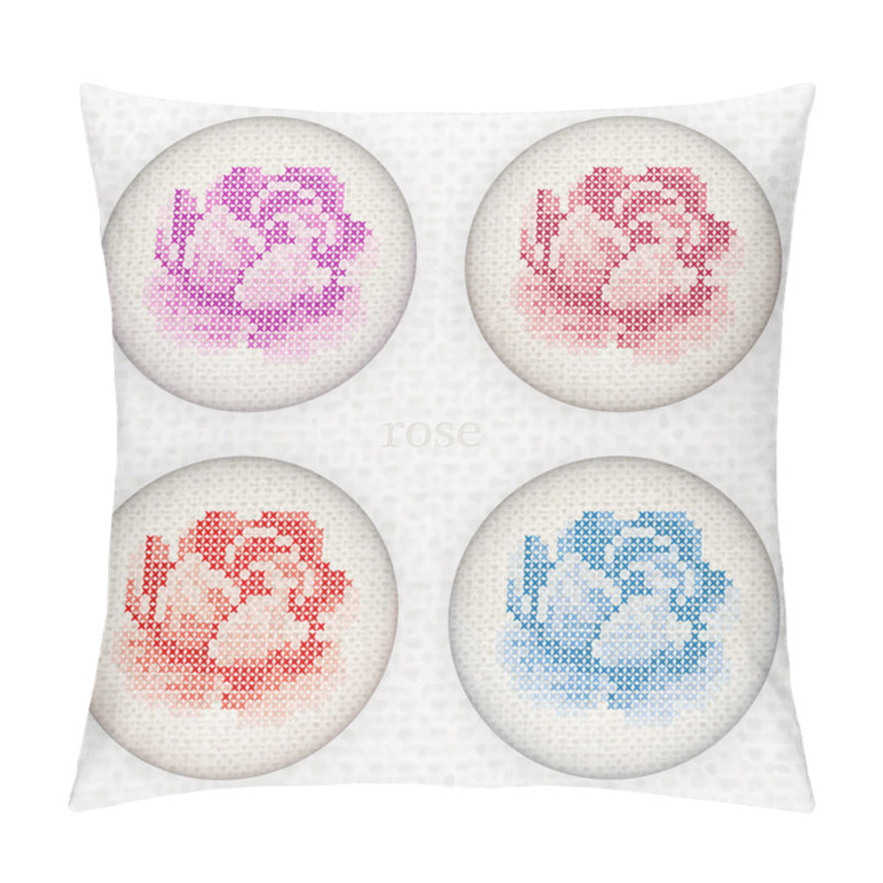 Personality  Vector set of buttons with embroidery roses. Cross-stitch. pillow covers