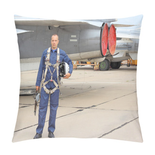 Personality  Military Pilot In A Helmet Near The Aircraft Pillow Covers