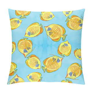 Personality  Yellow Fish - Seamless Background Pattern. Decorative Composition On A Watercolor Background. Use Printed Products, Posters, Postcards, Packaging, Pattern On Fabric, Background Image. Pillow Covers
