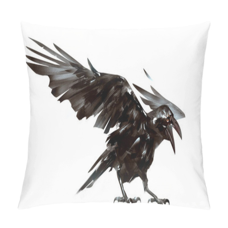 Personality  drawn isolated the bird Raven on the wing pillow covers