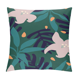 Personality  Tropical Flowers And Leaves, Fresh Pastel Green Colors, Hand Draw Style, Vintage Minimal Seamless Pattern Pillow Covers
