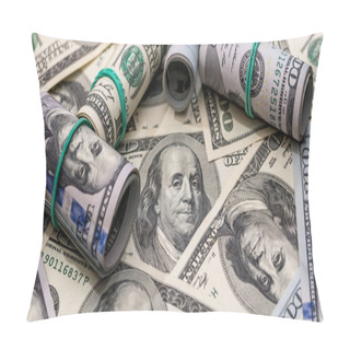 Personality  Us USD Dollar Bills As Finance Background. Finance And Saving Concepts Pillow Covers