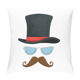 Personality  Top Hat With Mustache And Glasses Hipster Accessories Pillow Covers