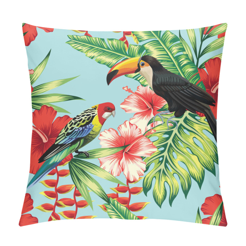 Personality  Tropical Birds And Flowers Seamless Background Pillow Covers