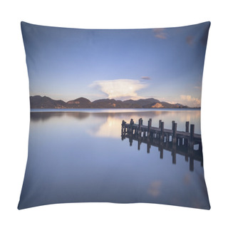 Personality  Wooden Pier Or Jetty On A Blue Lake Sunset And Sky Reflection On Pillow Covers