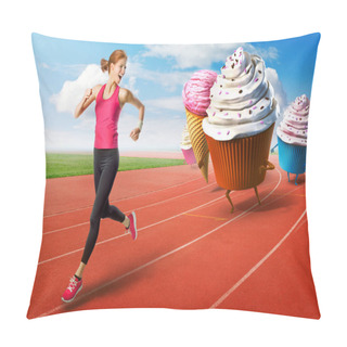 Personality  Woman Running Away From Sweet Food Pillow Covers