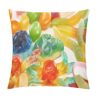 Personality  Close Up View Of Colorful Gummy Spooky Halloween Sweets Pillow Covers