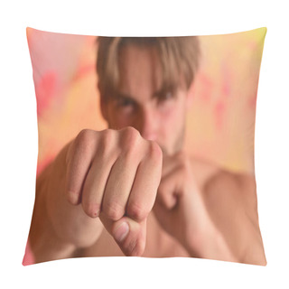 Personality  Man With Blurred Face On Colorful Background Pillow Covers