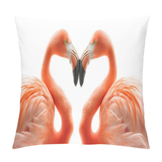 Personality  This Image Captures An Artistic And Symmetric Display Of Two Flamingos, Positioned To Create The Illusion Of A Heart Through Their Necks And Heads, Set Against A White Background. Pillow Covers