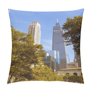 Personality  Rockefeller Plaza And Central Park Towers Near Autumn Trees On Urban Street In New York City Pillow Covers