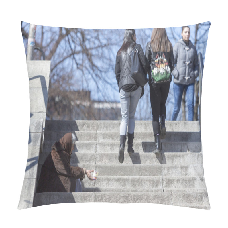 Personality  Homeless Woman Begging Pillow Covers