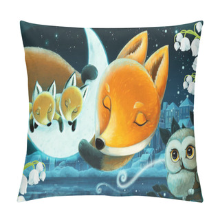 Personality  Cartoon Image With Animals Family Of Foxes In The Forest Sleeping By Night Illustration For Children Pillow Covers