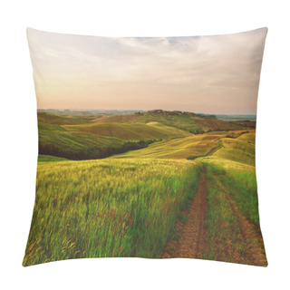 Personality  Tractor Lines In A Green Field Pillow Covers