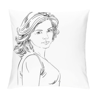 Personality  Sketch Portrait Of Beautiful Confident Woman Pillow Covers