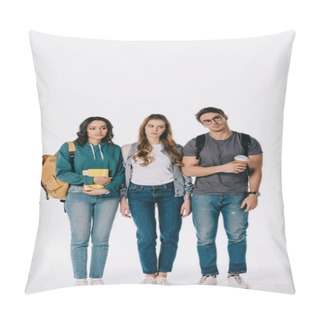Personality  Confused Multicultural Students Looking Away On White Pillow Covers