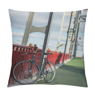 Personality  Vintage Bike On Pedestrian Bridge On Sunny Day Pillow Covers