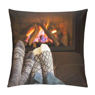 Personality  Feet Warming By Fireplace Pillow Covers