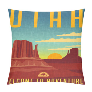 Personality  Retro Style Travel Poster Or Sticker. United States, Utah Buttes Pillow Covers