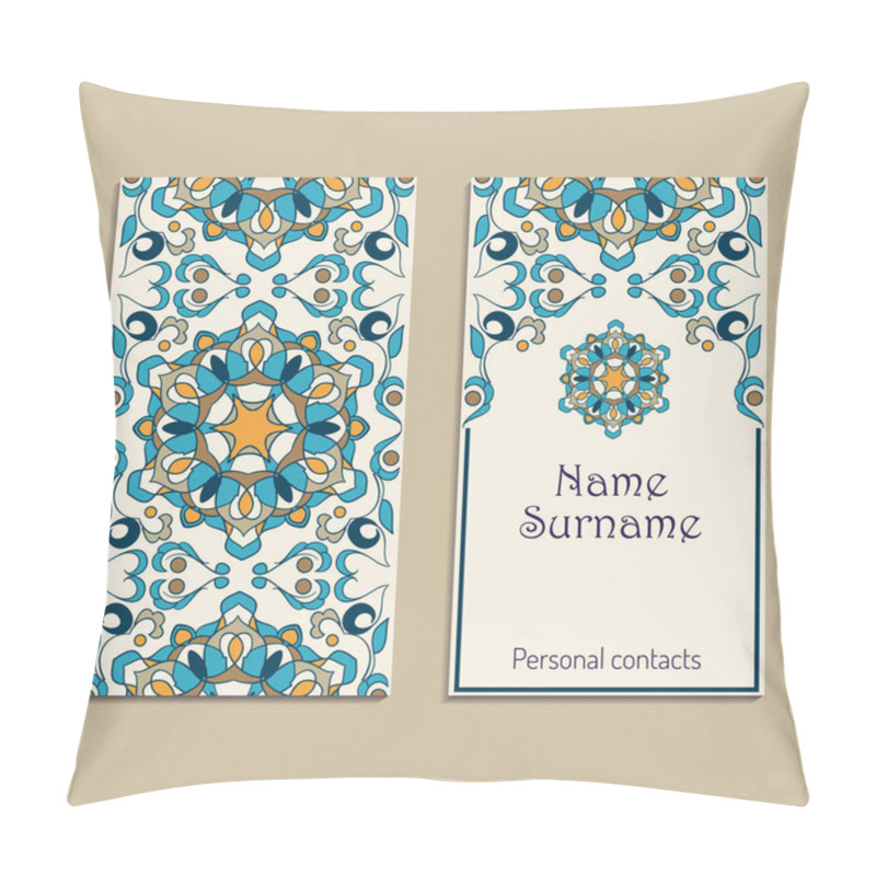 Personality  Set of vector business card templates. Portuguese, Moroccan, Azulejo, Arabic, asian ornaments pillow covers