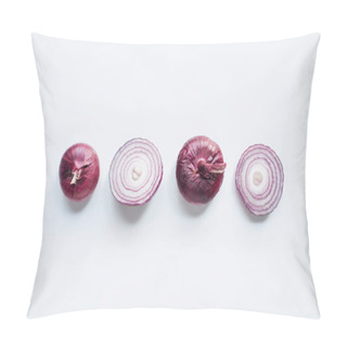 Personality  Top View Of Cut And Whole Red Onion On White Background Pillow Covers