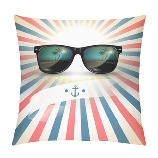 Personality  Vector Sunglasses With Tropical Island Reflection In The Lens Pillow Covers