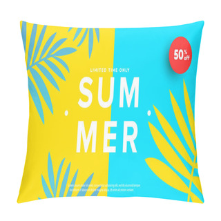 Personality  Summer Sale Banner Vector Illustration With Tropical Leaves Background. Promotion Banner For Website, Flyer And Poster. Vector Illustration Pillow Covers