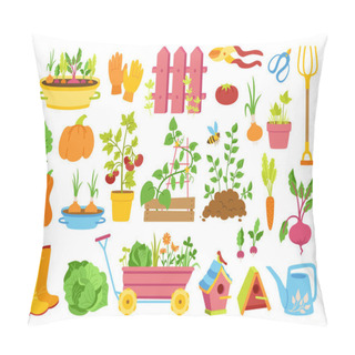 Personality  Garden Cartoon Set Vegetable Secateurs Cart Vector Pillow Covers