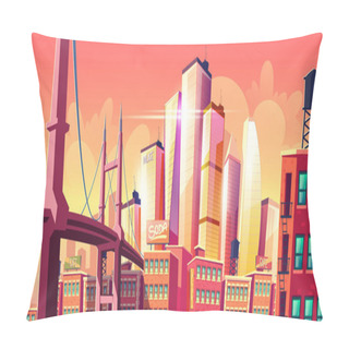 Personality  Growing Future City Metropolis Background, Bridge Pillow Covers
