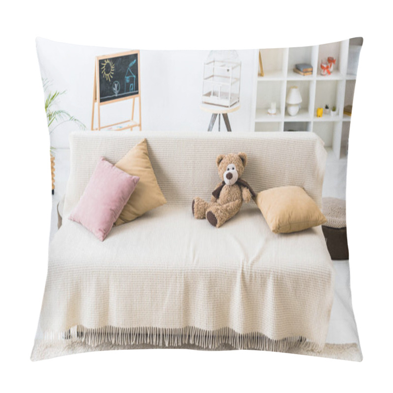 Personality  Cosy Living Room With Pillows And Teddy Bear Assembled On Comfortable Sofa  Pillow Covers