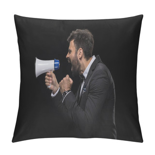 Personality  Businessman Yelling In Megaphone Pillow Covers